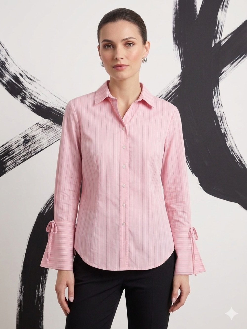 Finley Pink Striped Button-Down Shirt with Tie Cuff Detail